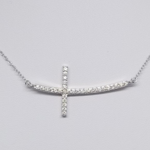 Sterling SIlver CZ Cross Shape Charm Neckl… - Picture 3 of 3